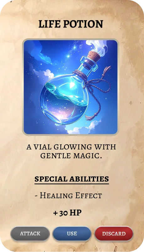 Fantasy equipment inventory card